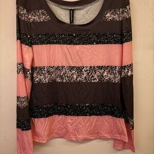 Pink and Black florals Striped Women's Top